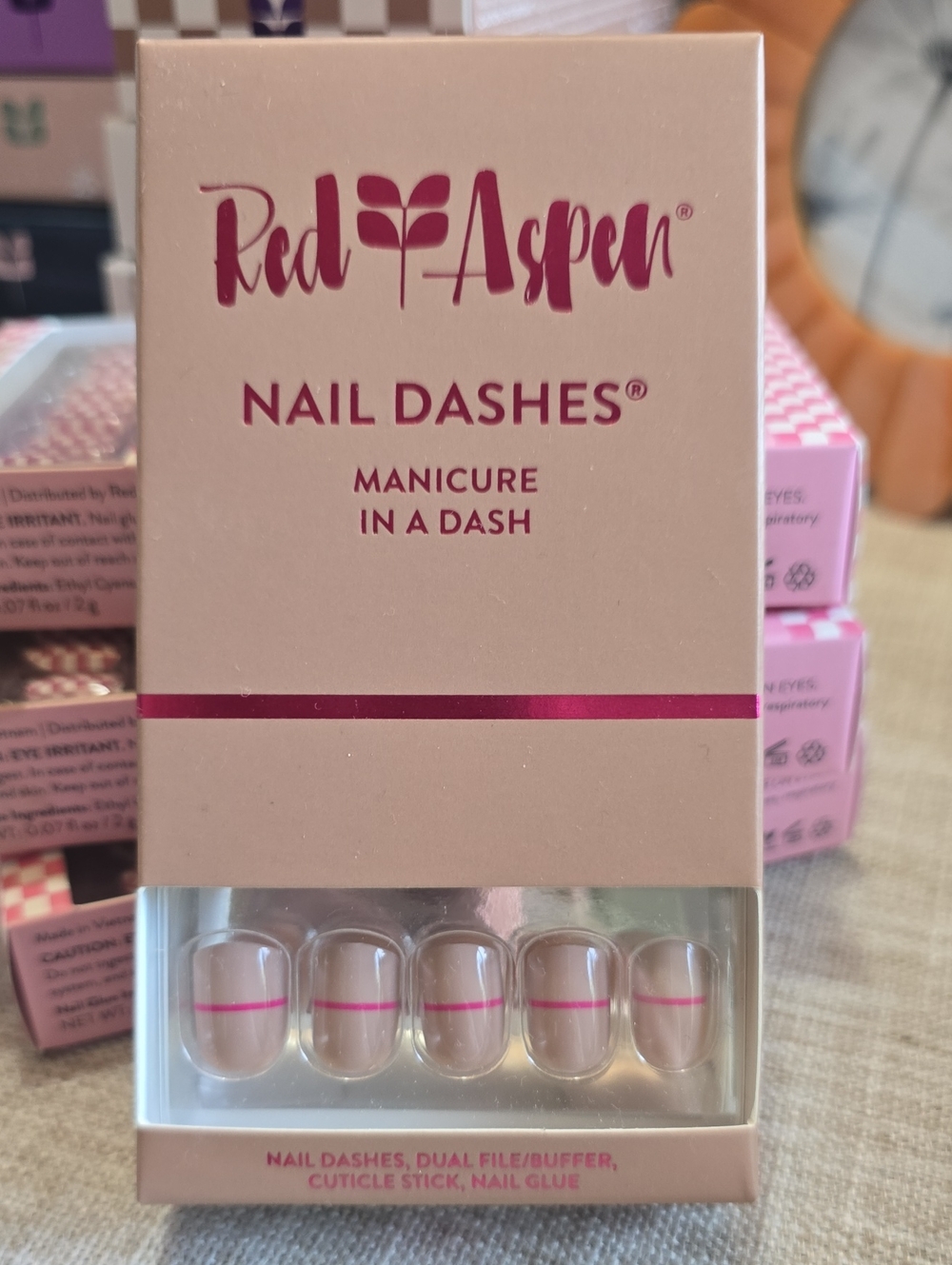 Red Aspen Nail Dashes Press-On Nails - Nude with Pink Stripe